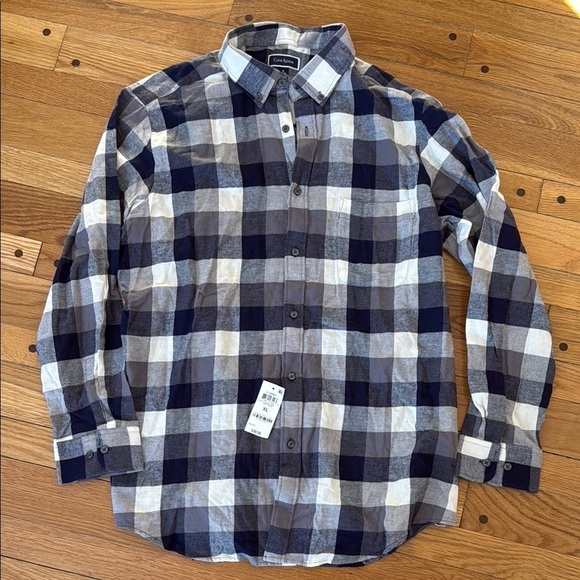 NEW Club Room Blue and White Plaid Flannel Button Down Shirt Men XL - Picture 1 of 7